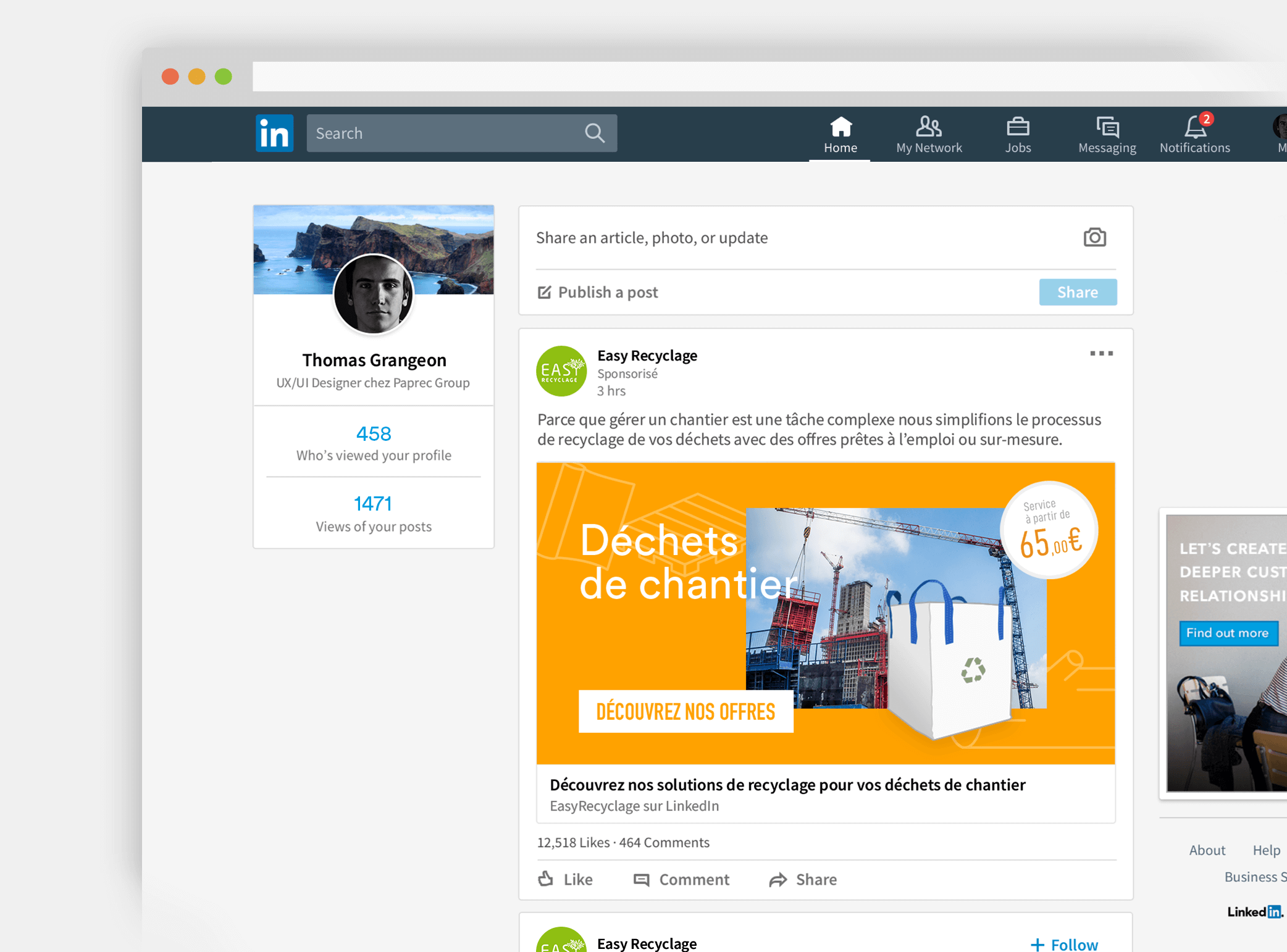 advertising campaign on LinkedIn Paprec EasyRecyclage